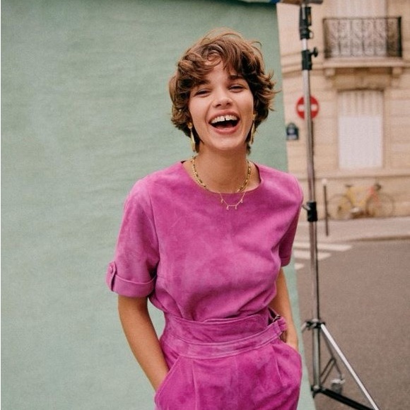 Elegant Sezane Pink Leather Pants - Picture 2 of 4